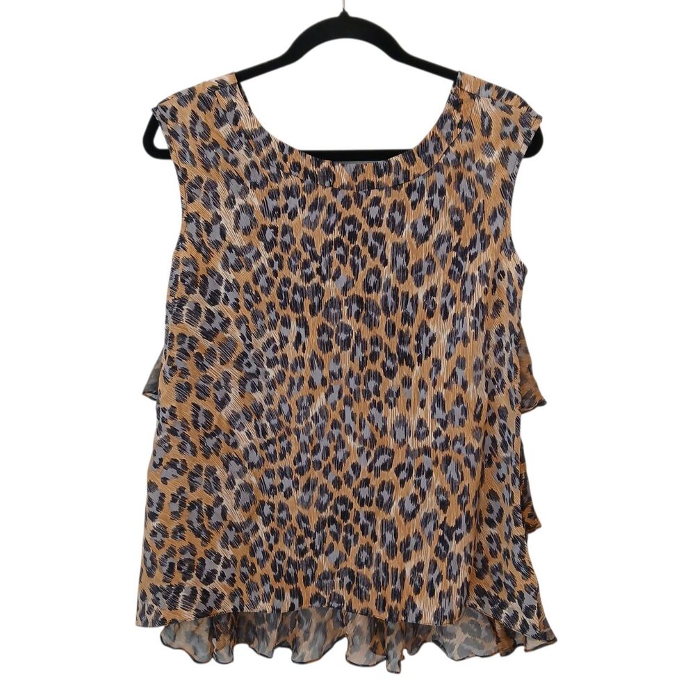 Anthropologie Tracy Reese Silk Leopard Ruffled Square Back Sleeveless Top Size P